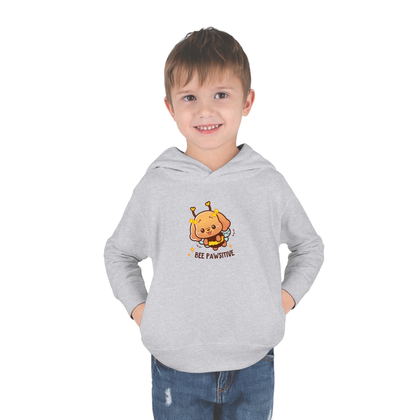 Bee Pawsitive Toddler Pullover Fleece Hoodie, Cute Dog Inspired Kids Hoodie, Be Positive Pullover For Toddlers, Gift For Toddler