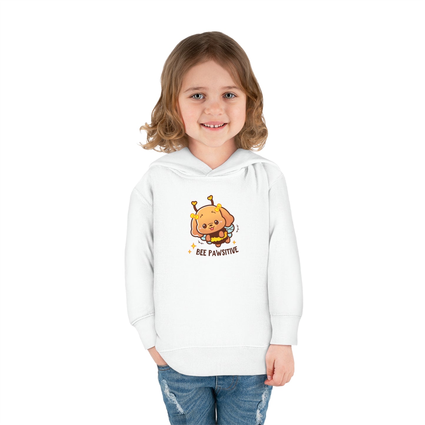 Bee Pawsitive Toddler Pullover Fleece Hoodie, Cute Dog Inspired Kids Hoodie, Be Positive Pullover For Toddlers, Gift For Toddler