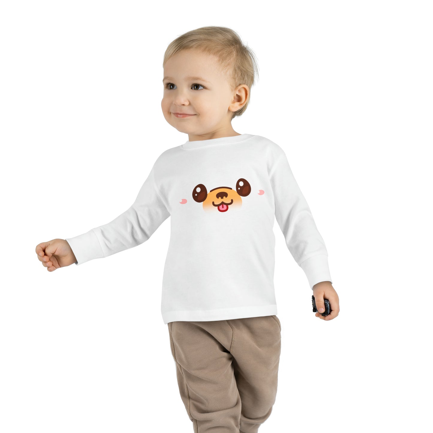 Cute Dog Toddler T-shirt, Doggy Face Toddler Long Sleeve Tee, Dog Lover Long Sleeve T-shirt For Kids