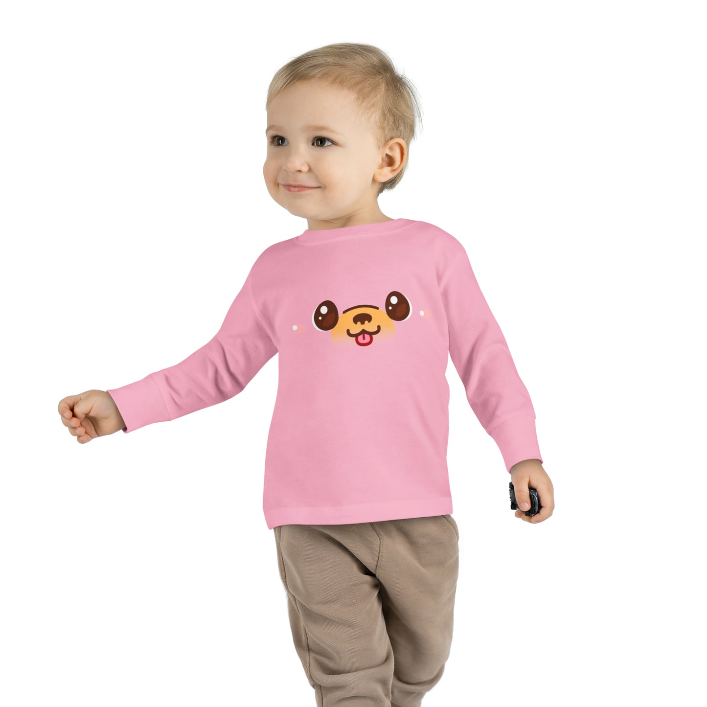 Cute Dog Toddler T-shirt, Doggy Face Toddler Long Sleeve Tee, Dog Lover Long Sleeve T-shirt For Kids