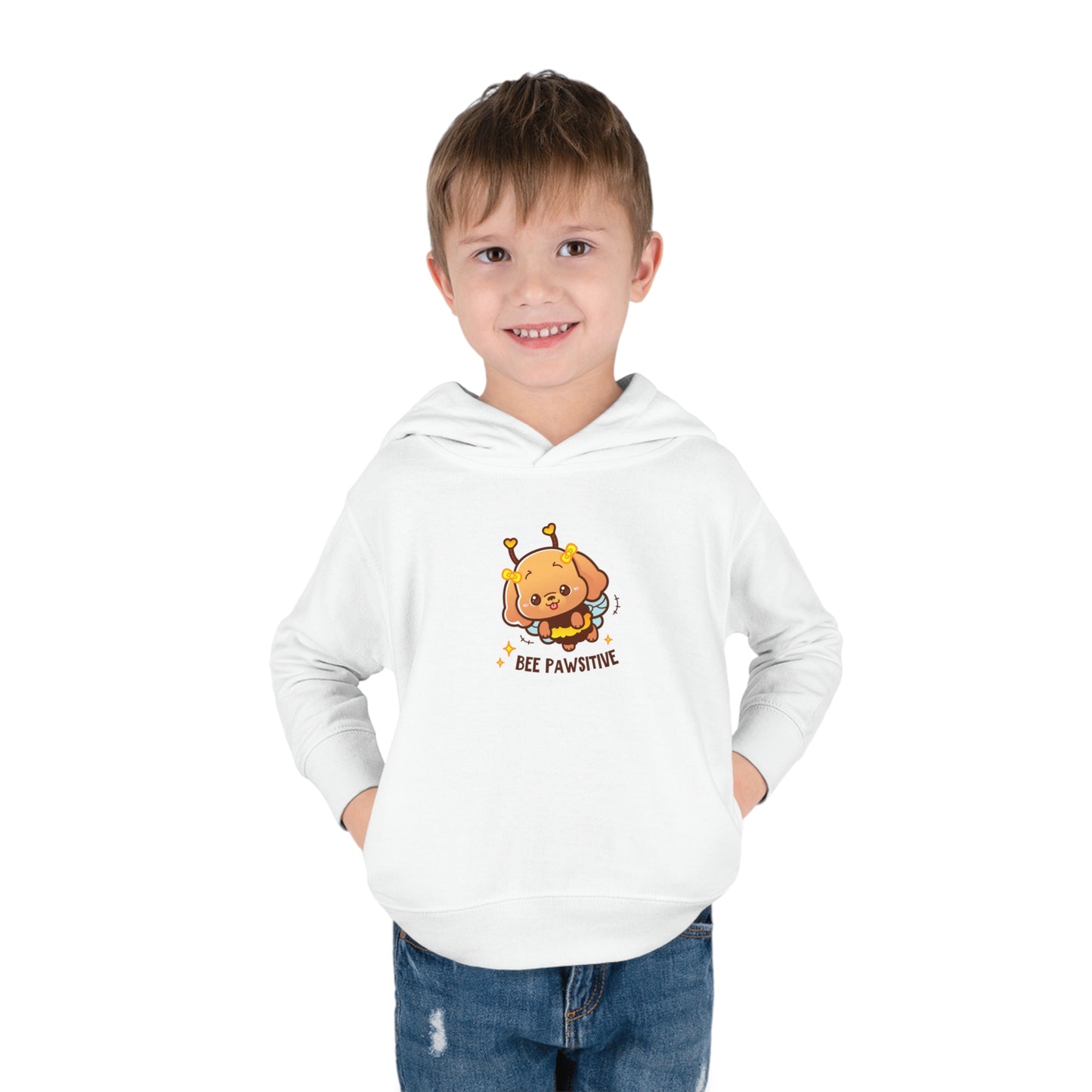 Bee Pawsitive Toddler Pullover Fleece Hoodie, Cute Dog Inspired Kids Hoodie, Be Positive Pullover For Toddlers, Gift For Toddler