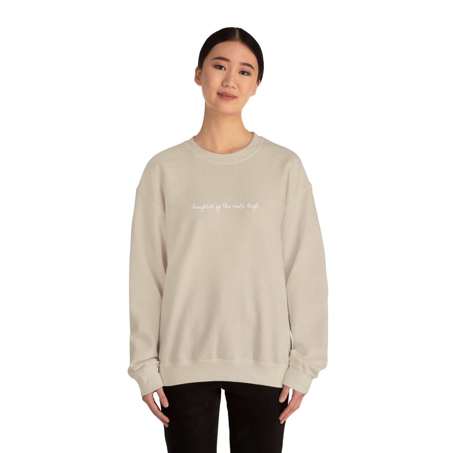 "Daughter of the Most High" Script Crewneck Sweatshirt, Bow Crewneck