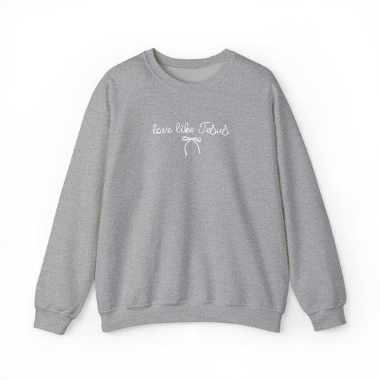 "Love Like Jesus" Script Crewneck Sweatshirt, Bow Crewneck