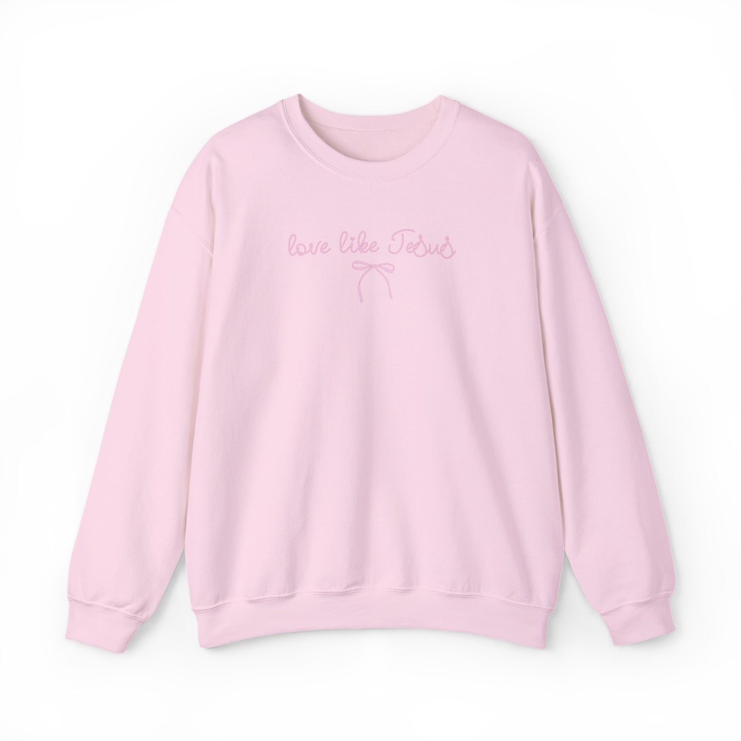 "Love Like Jesus" Script Crewneck Sweatshirt, Bow Crewneck