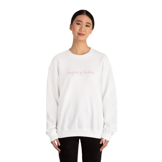 Pink "Daughter of the King" Script Crewneck Sweatshirt, Bow Crewneck