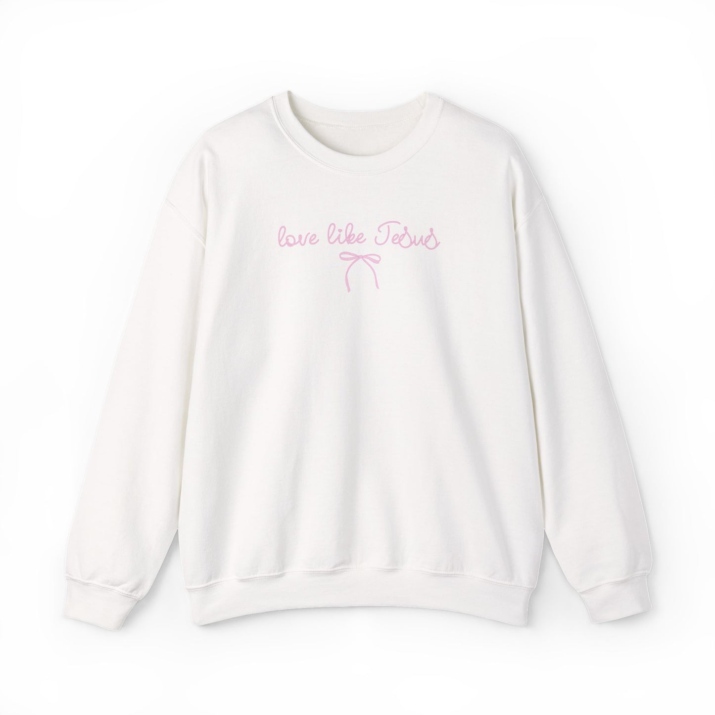 "Love Like Jesus" Script Crewneck Sweatshirt, Bow Crewneck