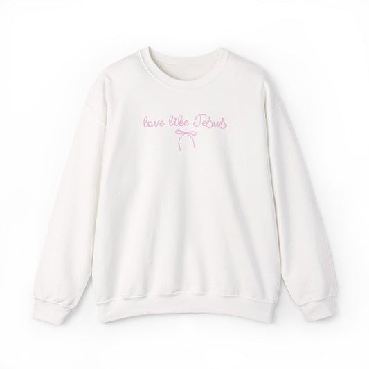 "Love Like Jesus" Script Crewneck Sweatshirt, Bow Crewneck