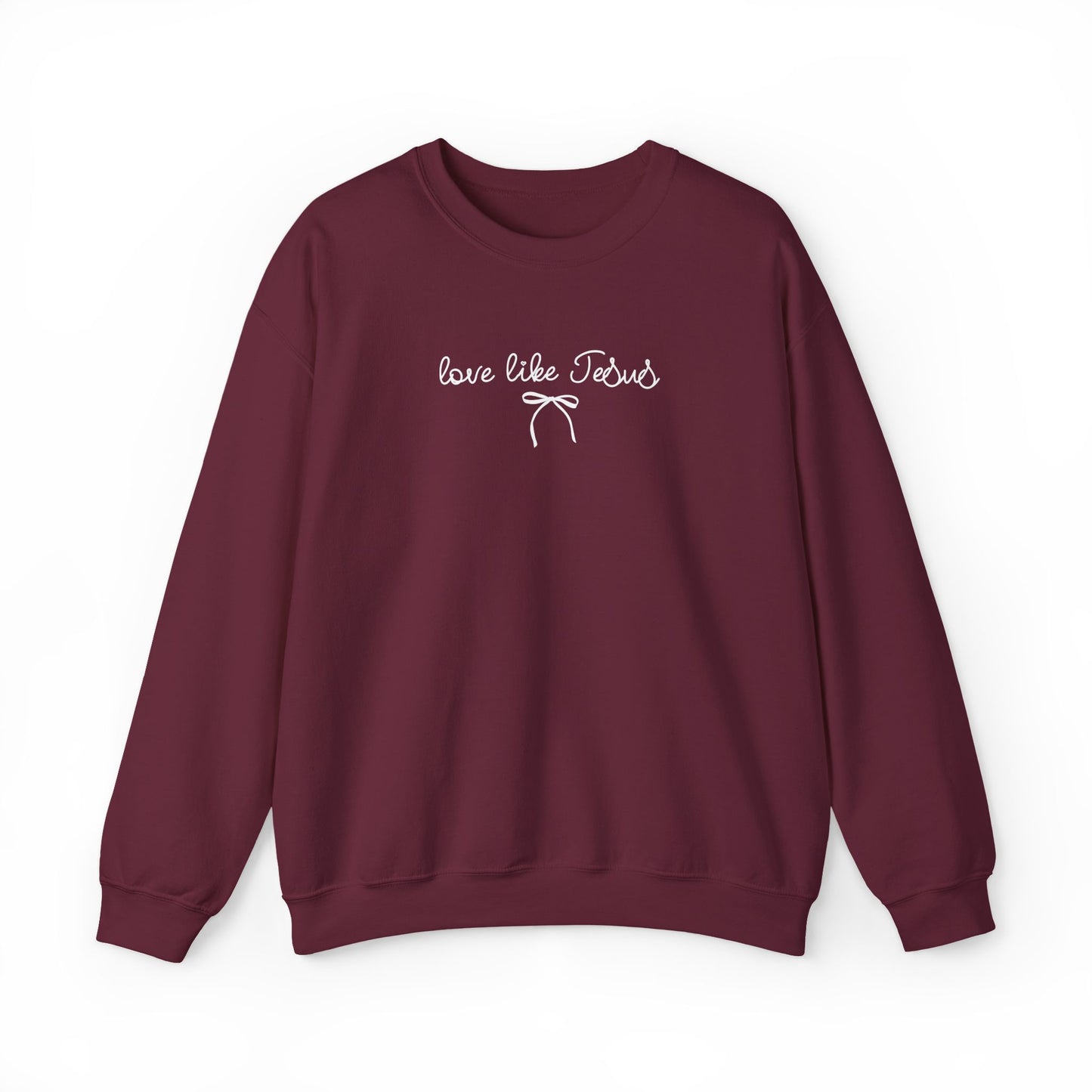 "Love Like Jesus" Script Crewneck Sweatshirt, Bow Crewneck