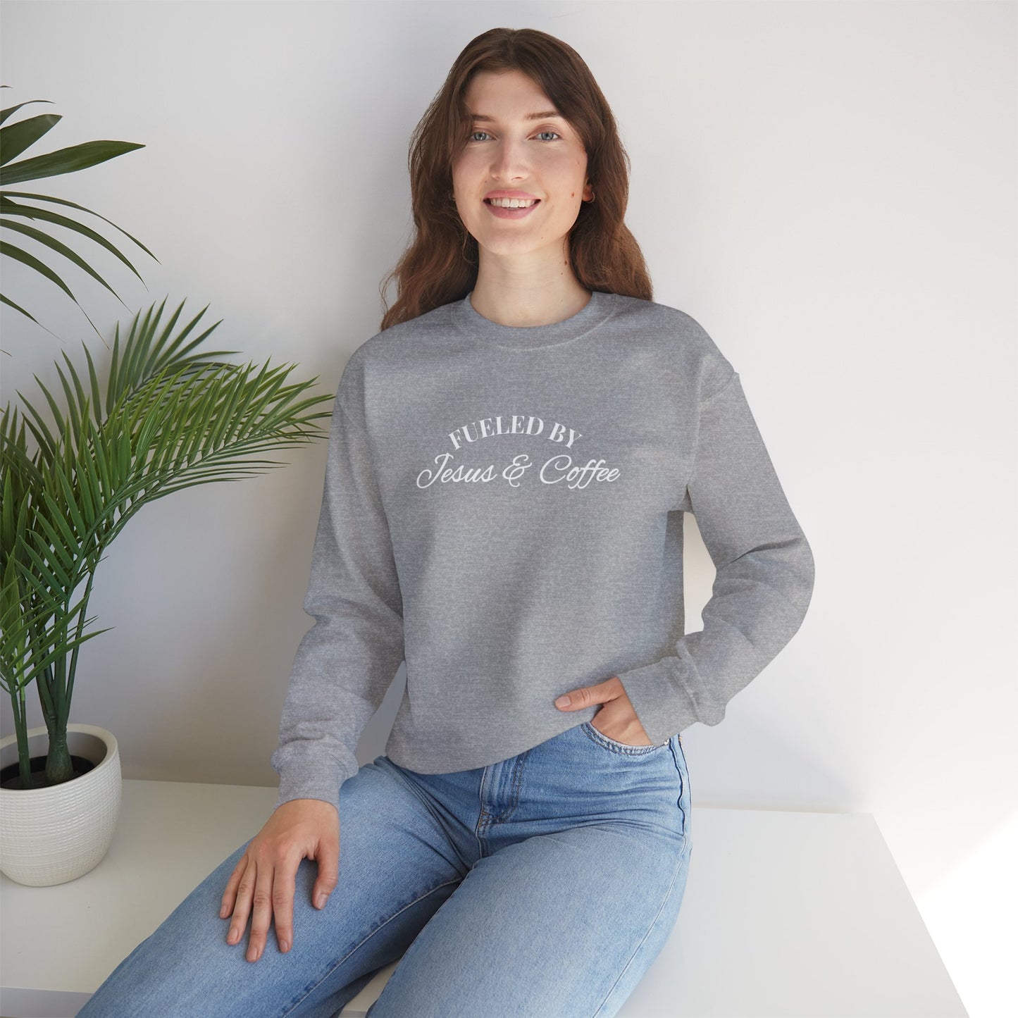 Fueled by Jesus and Coffee Sweatshirt — Christian Faith Coffee Crewneck