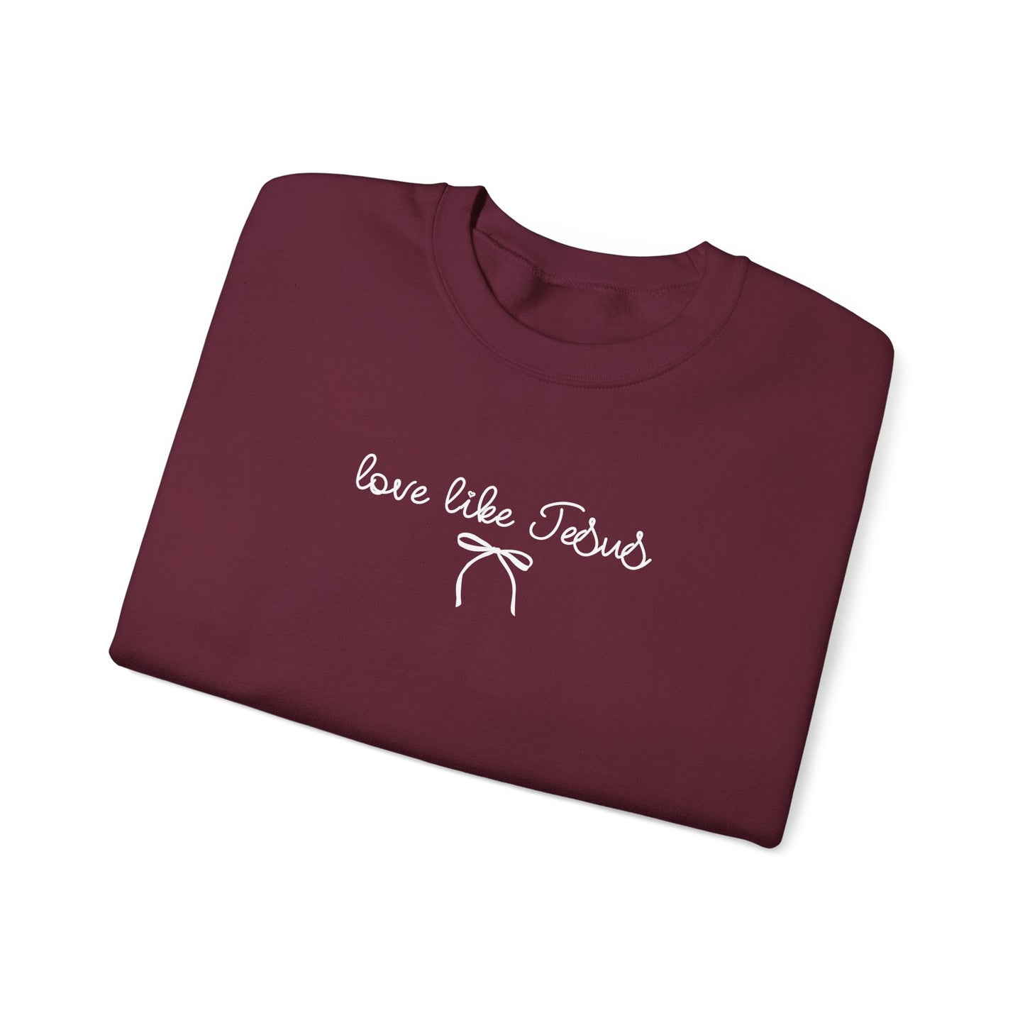 "Love Like Jesus" Script Crewneck Sweatshirt, Bow Crewneck