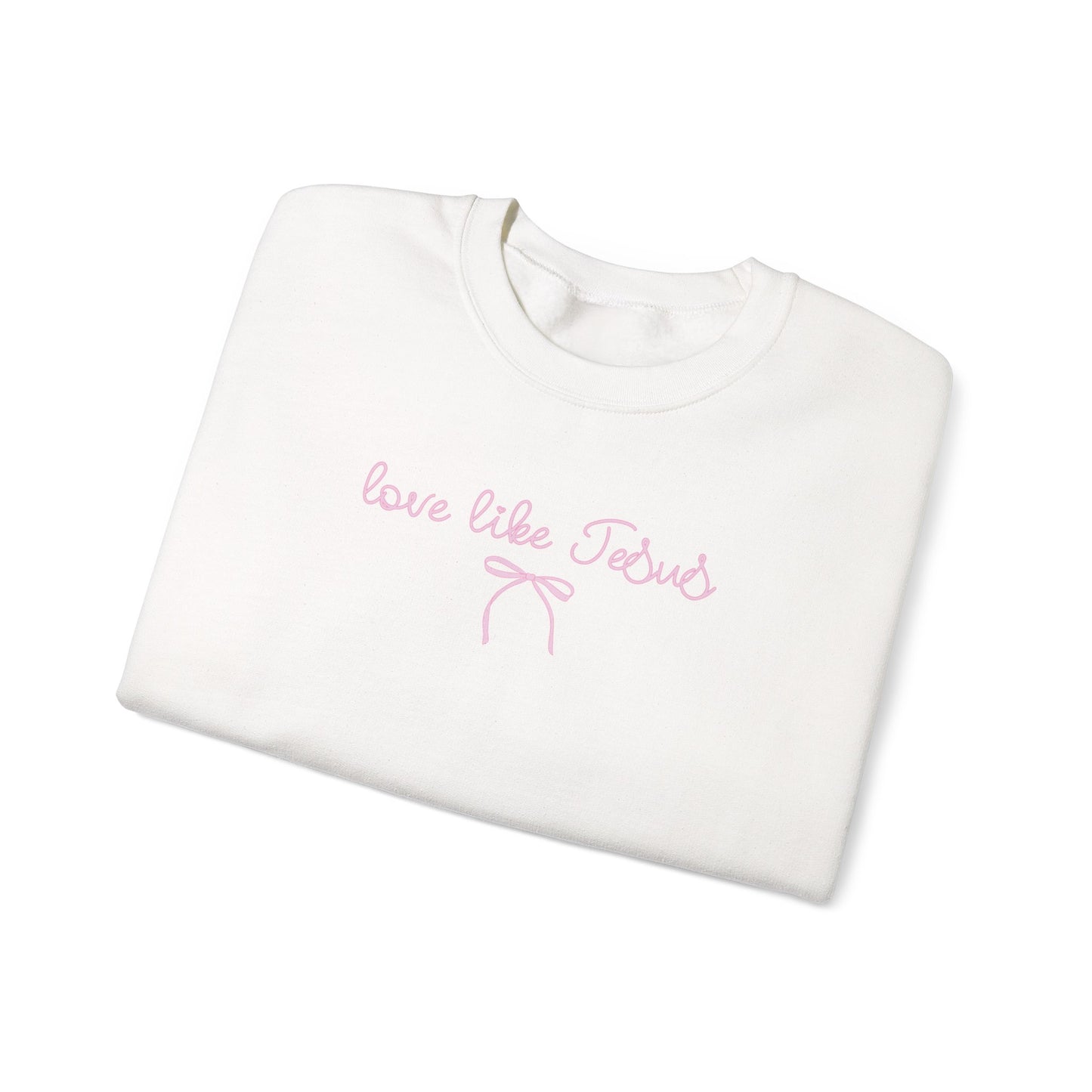 "Love Like Jesus" Script Crewneck Sweatshirt, Bow Crewneck