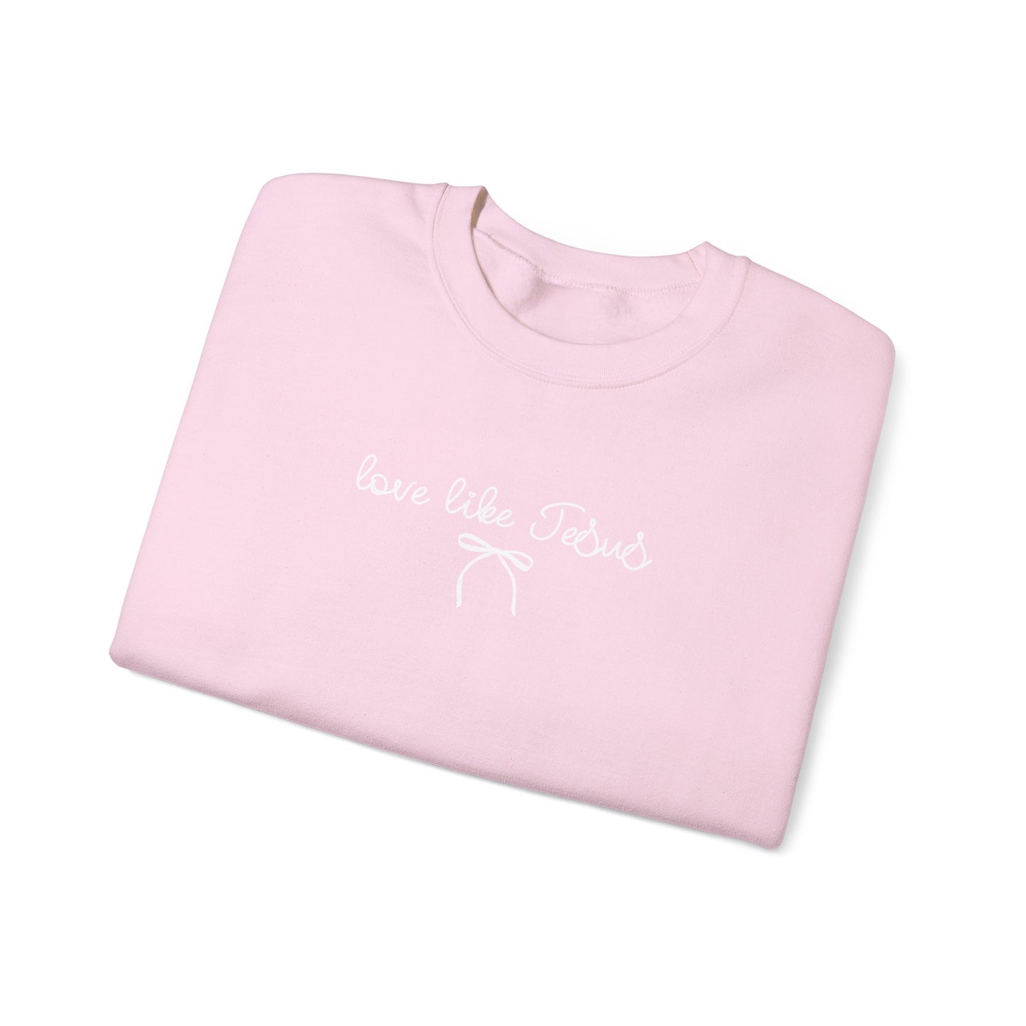 "Love Like Jesus" Script Crewneck Sweatshirt, Bow Crewneck