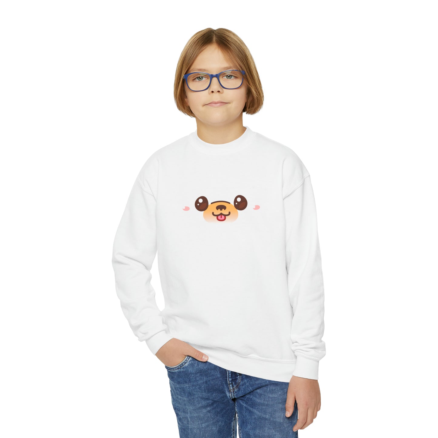 Youth Cartoon Printed Sweatshirt, Chibi Sweatshirt, Cute Anime Crewneck, Dog Lover Gift, Dog Lover Crewneck