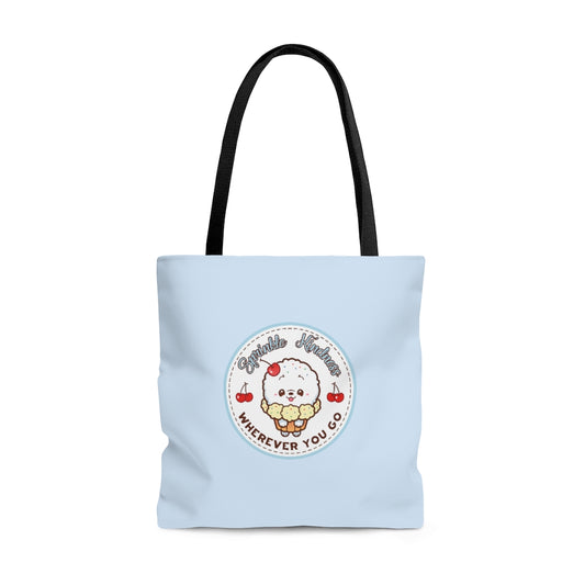 Tote Bag, Gift for Her Pastel Blue Bag, Spring Tote Bag | Minimalist Market Tote & Book Bag Eco Friendly, Cute Chibi Reusable Bag